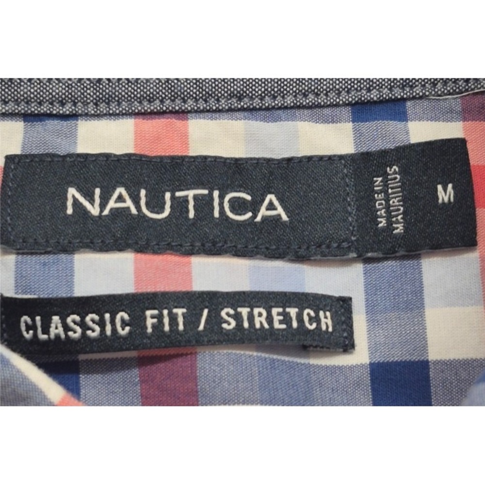 Nautica Classic Fit Stretch men's pink/wht/blue plaid long sleeve button up sz M - Picture 6 of 16